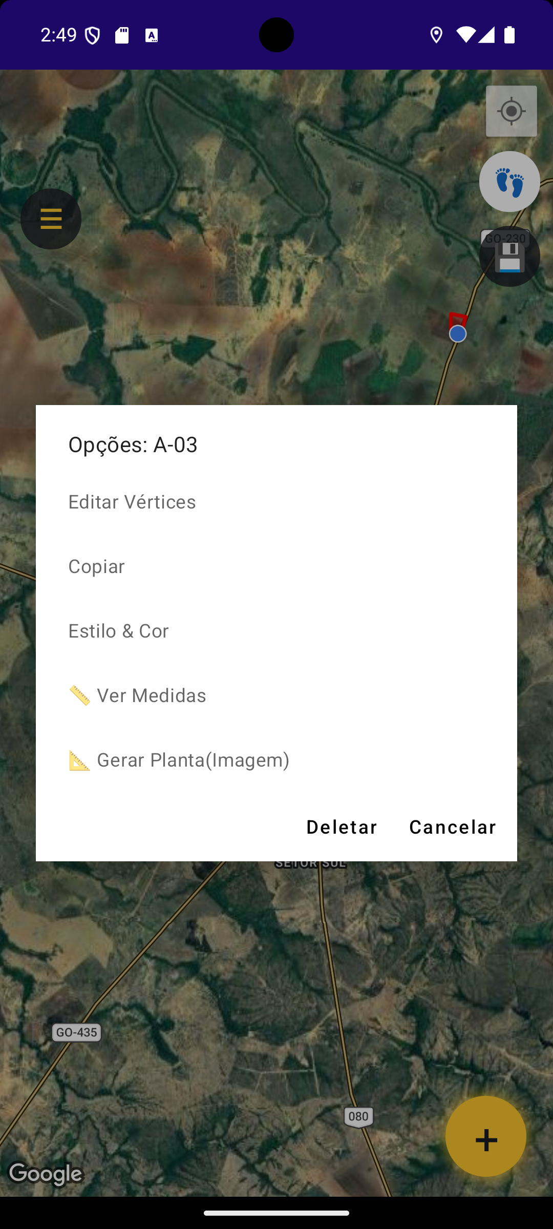Opções para pontos e poligonos